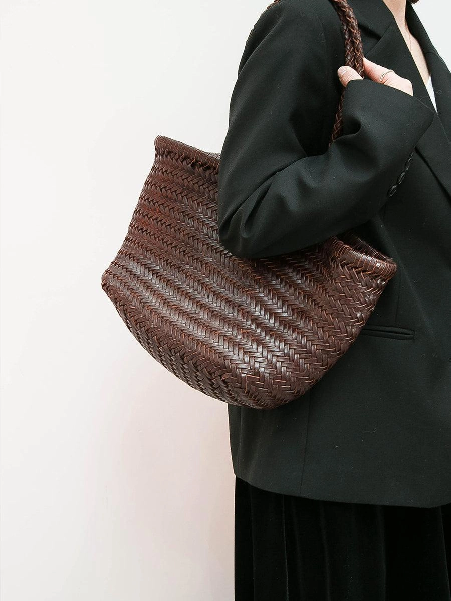 Comfort Companion Handcrafted Woven Leather Tote Bag, Full Grain Leather Hand Woven Triple Jump Bamboo Style Ladies HOBO Bag, Summer Holiday Woven Bag