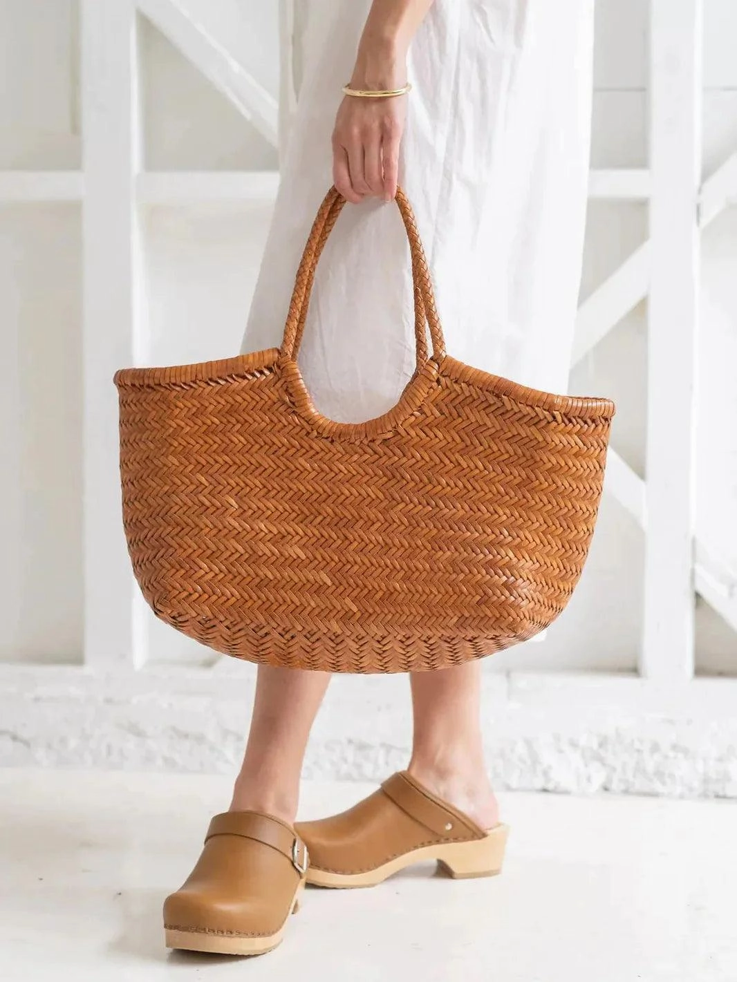Sleek Functionality Handcrafted Woven Leather Tote Bag, Full Grain Leather Hand Woven Triple Jump Bamboo Style Ladies HOBO Bag, Summer Holiday Woven Bag