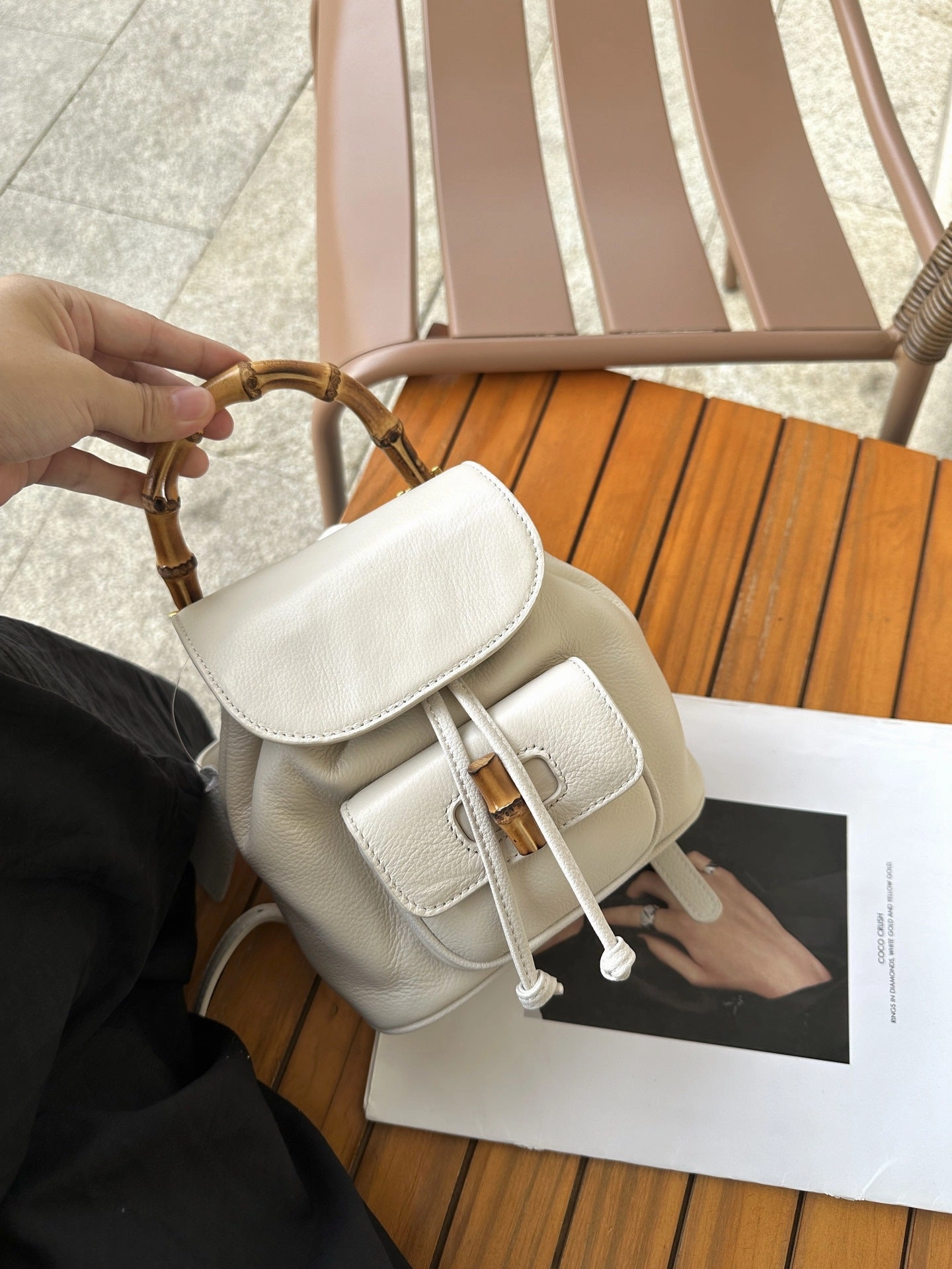 Handmade Cowhide Leather Mini Bamboo Convertible Backpack | Leather Drawstring Shoulder & Handbag for Women Functional utility Comfort Fit