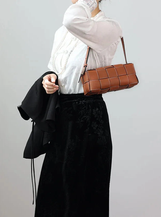 Sustainable Choice Workday Essential Handwoven Full Grain Leather Woven Box Bag | Mini Square Shoulder & Crossbody Satchel