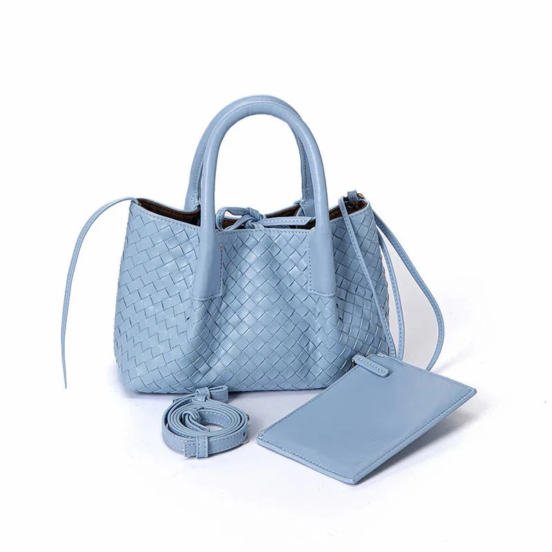 Handwoven Lambskin Leather Shoulder Bag for Women | Luxury Designer Handbag with Top Handles & Crossbody Strap Smart Comfort Modern Functionality