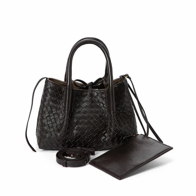 Handwoven Lambskin Leather Shoulder Bag for Women | Luxury Designer Handbag with Top Handles & Crossbody Strap Timeless Design