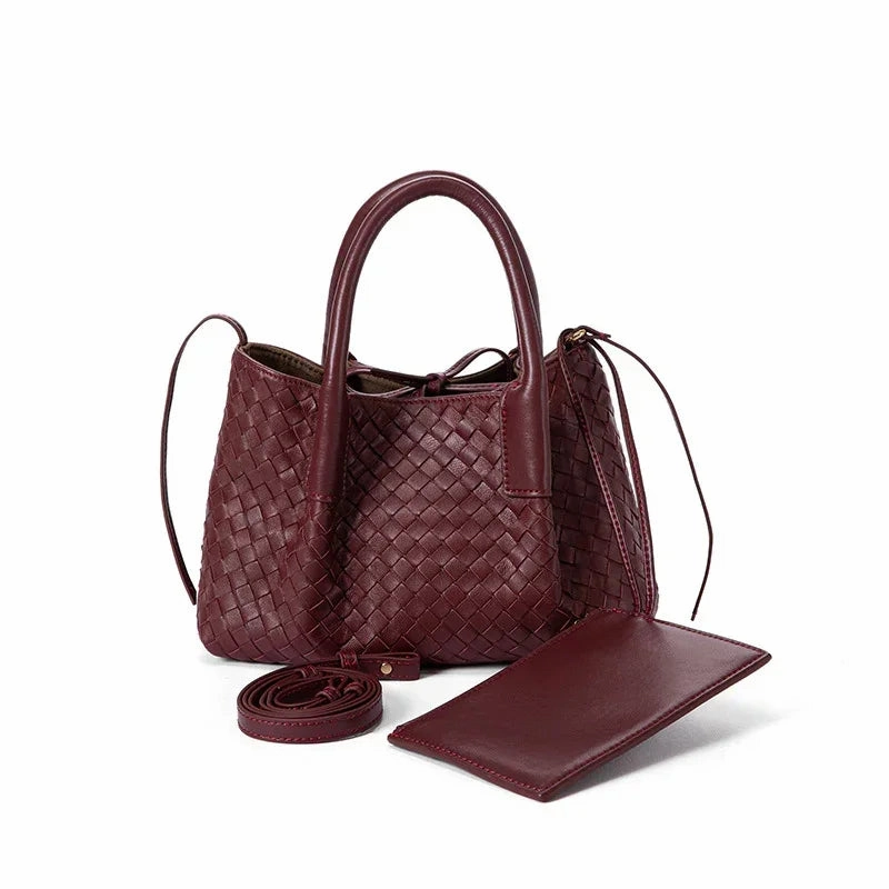 Handwoven Lambskin Leather Shoulder Bag for Women | Luxury Designer Handbag with Top Handles & Crossbody Strap Outdoor Comfort