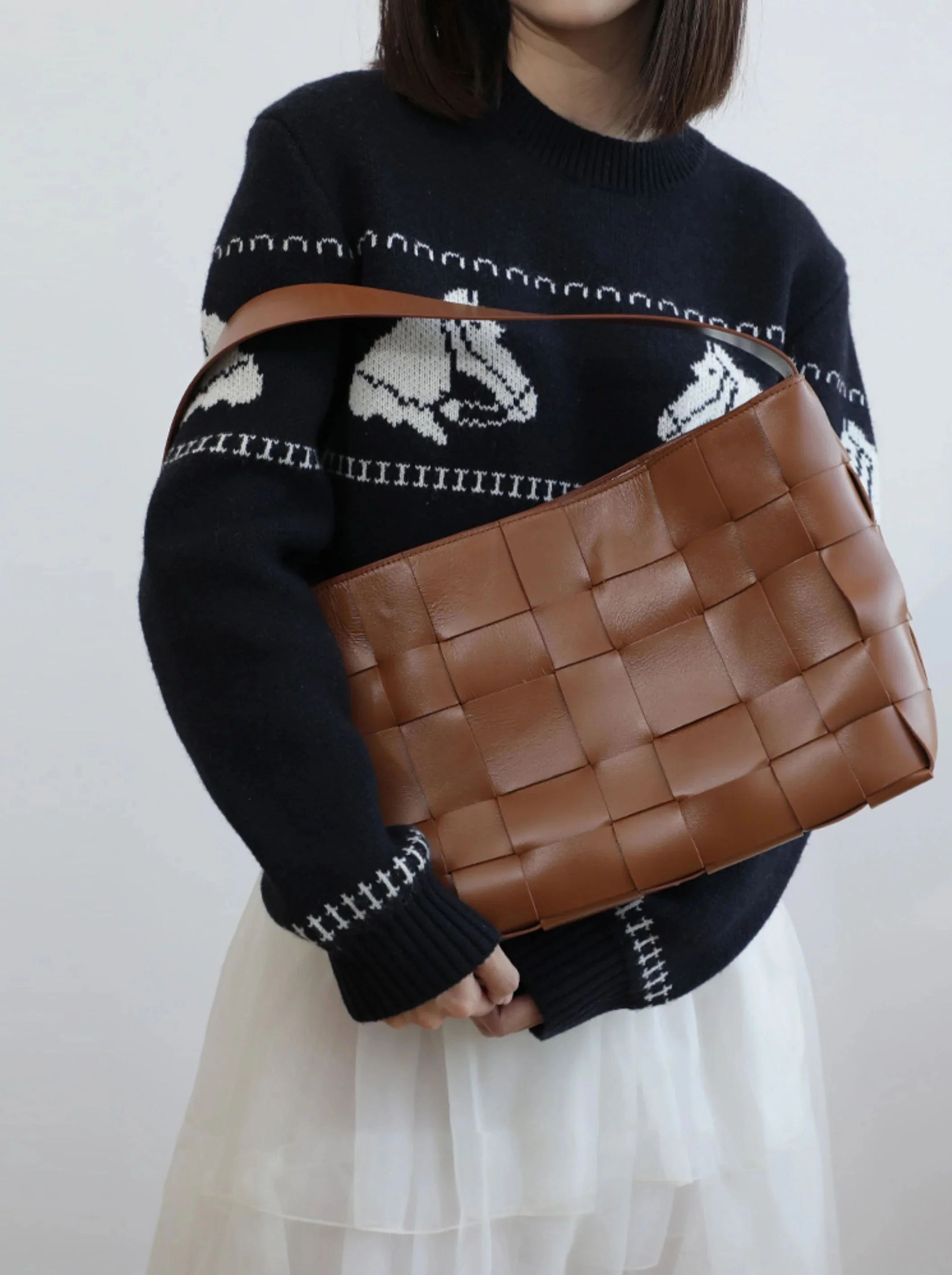 All Season Handwoven Women's Woven Leather Tote Bag, Large Cowhide Leather Woven Laptop Handbag for Work or Casual Use