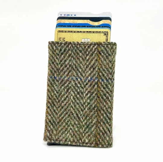 Minimal Look Harris Tweed? Pop Up Cardholder ?C Slim Wallet for Men & Women