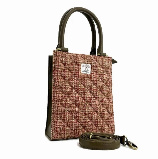 Harris Tweed? Quilted Mini Tote Bag ?C Classic Scottish Wool Handbag Sleek Craftsmanship Stylish folding money case
