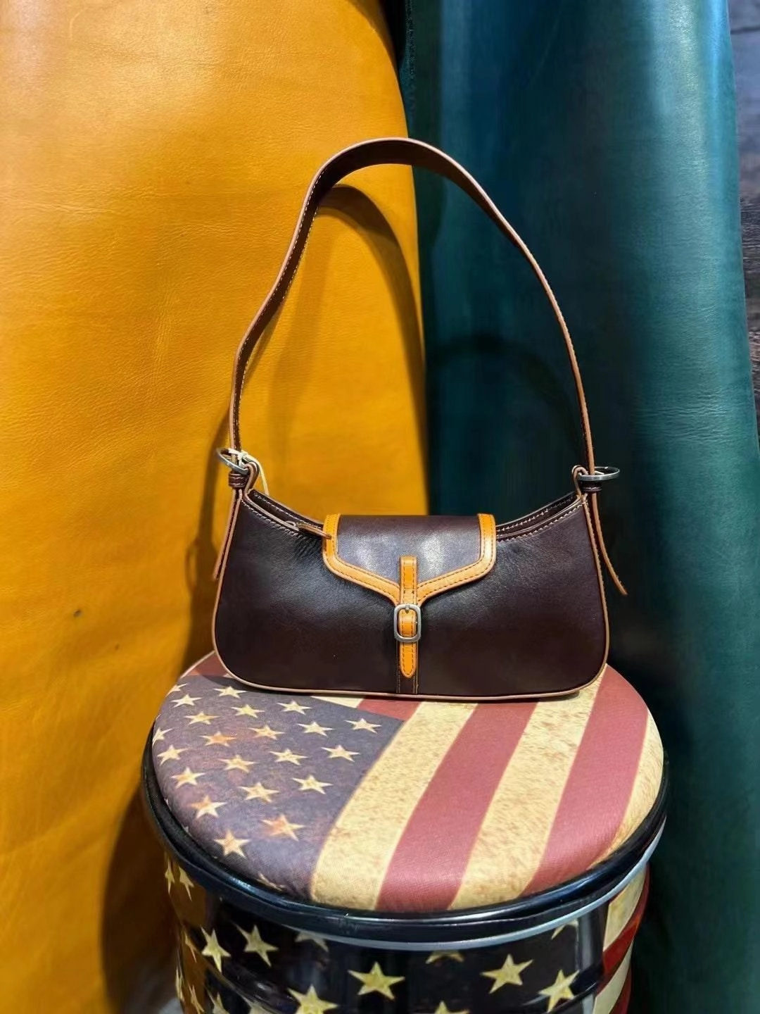 Outdoor Adventure Retro Handmade Women's Bag, Contrast Color Leather Shoulder Bag, Small Satchel, Women Tote Bag Aesthetic Simple, Birthday Gift