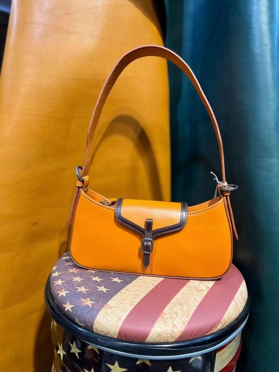 Trendy Travel Retro Handmade Women's Bag, Contrast Color Leather Shoulder Bag, Small Satchel, Women Tote Bag Aesthetic Simple, Birthday Gift