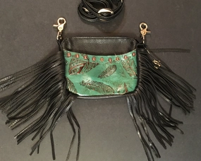Modern Essential Hip Bag Side Cellphone Jade Feather Print Fringe