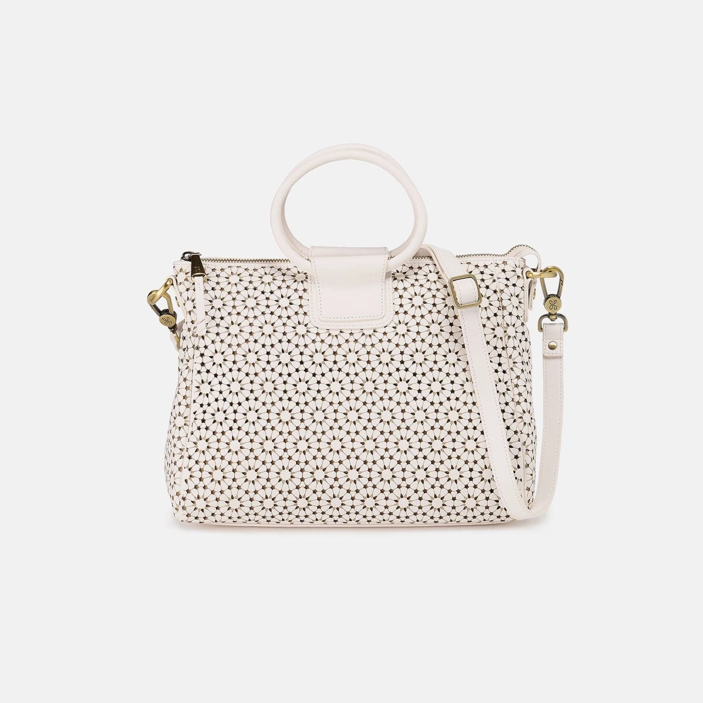 Street Fashion Hobo Sheila Medium Satchel in Perforated Leather in Ecru Daisy Perf