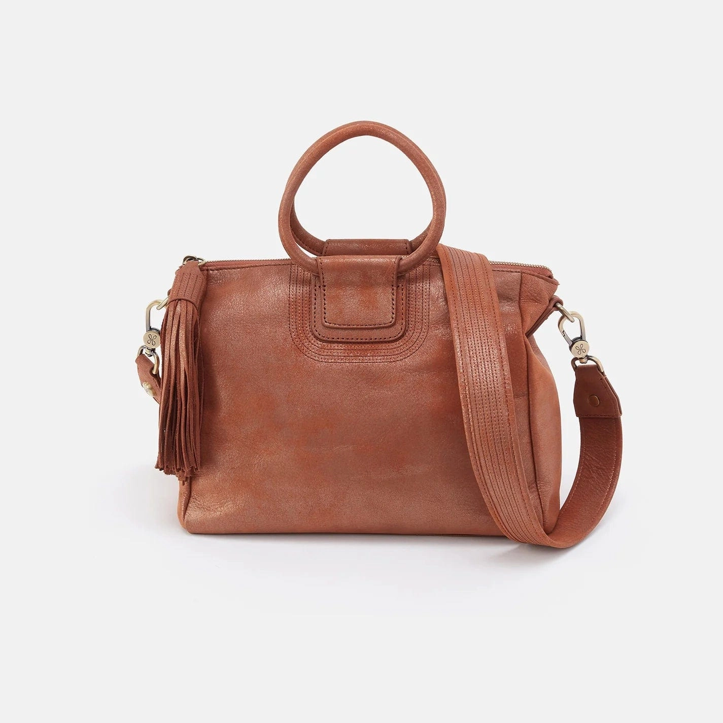 Trendy Style Weekend Essential Hobo Sheila Medium Satchel with Stitch Detail in Metallic Leather