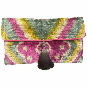 Refined Touch Modern Trend Latitudes Ikat Velvet Crossbody Clutch