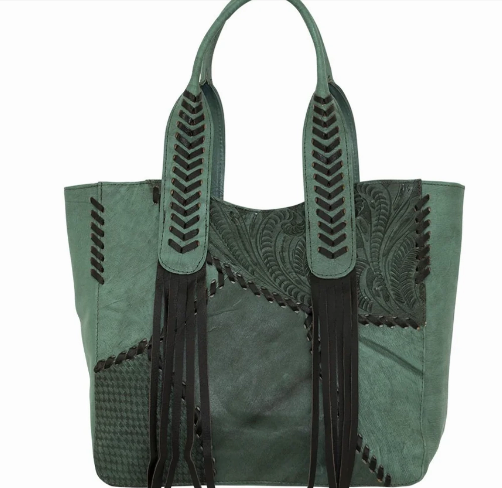 American West Handbag Gypsy Patch Collection: Leather Large Zip Top Tote Smart Comfort