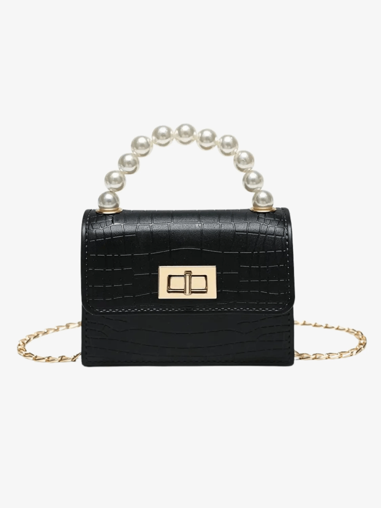 Refined Outfit Isabella | Black Croc-Embossed Mini Bag ?C Elegant & Sophisticated