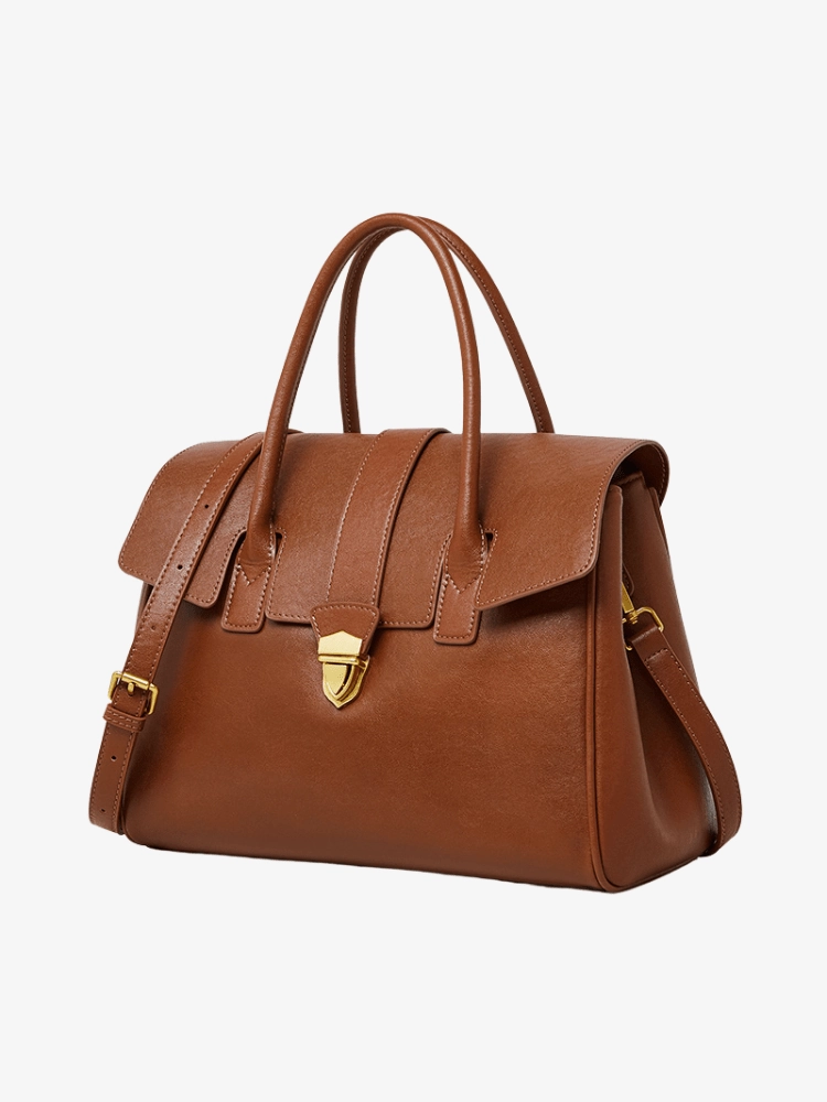 Stylish Office Modern Elegance Isabella | Brown Classic Leather Satchel ?C Timeless & Versatile