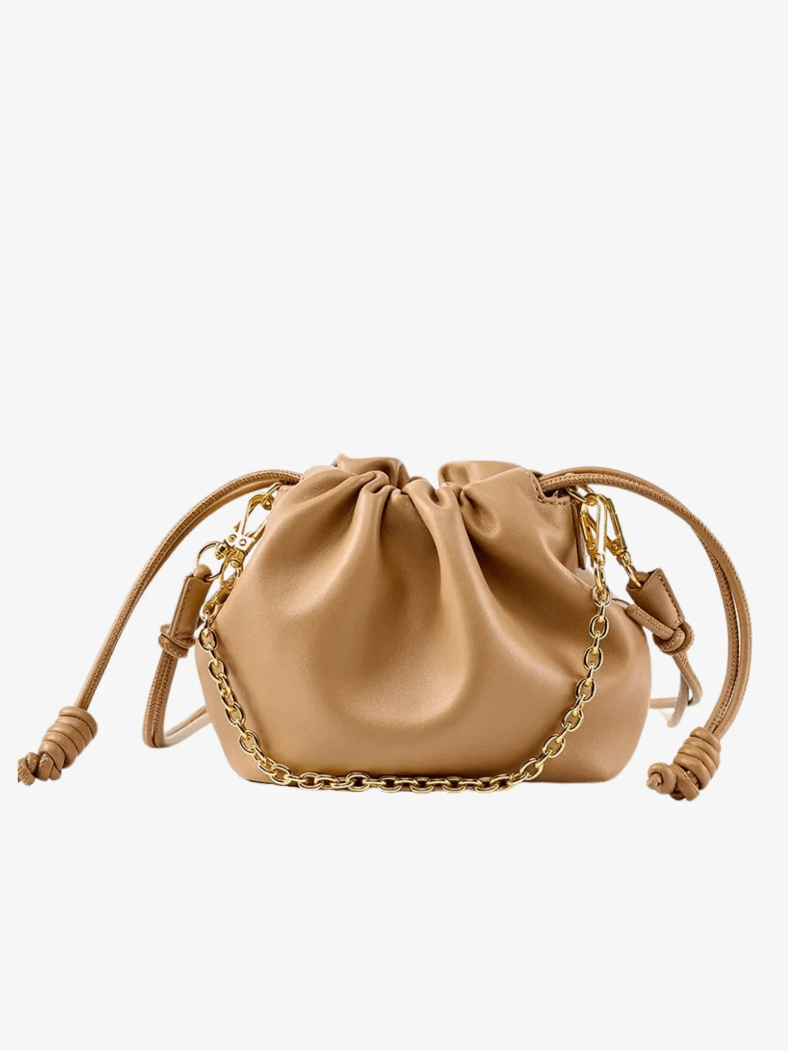 Modern Trend Isla | Beige Leather Drawstring Bag ?C Chic & Elegant