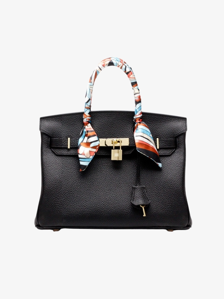 Isla | Black Structured Handbag with Scarf ?C Timeless & Chic Business casual