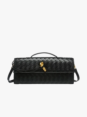 Isla | Black Woven Leather Shoulder Bag ?C Modern Luxury Party Outfit Elegant Harmony
