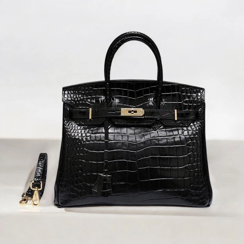 Timeless Everyday Isla | Luxury Emerald Black Crocodile Embossed Tote Bag ?C Aurora Signature Handbag