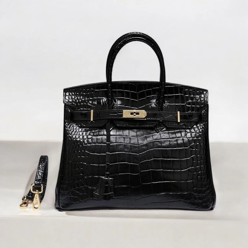 Isla | Luxury Emerald Black Crocodile Embossed Tote Bag ?C Aurora Signature Handbag Classic Companion