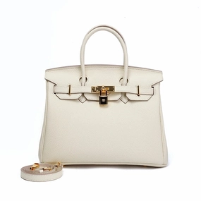 Isla Luxury Structured White Top Handle Bag ?C Designer Inspired Leather Handbag for Women Zero Waste City Fashion