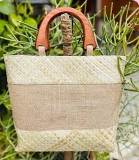 Spacious hand carry bag ISLA Pandan-Jute Woven Bag in Natural Fashion Simplicity