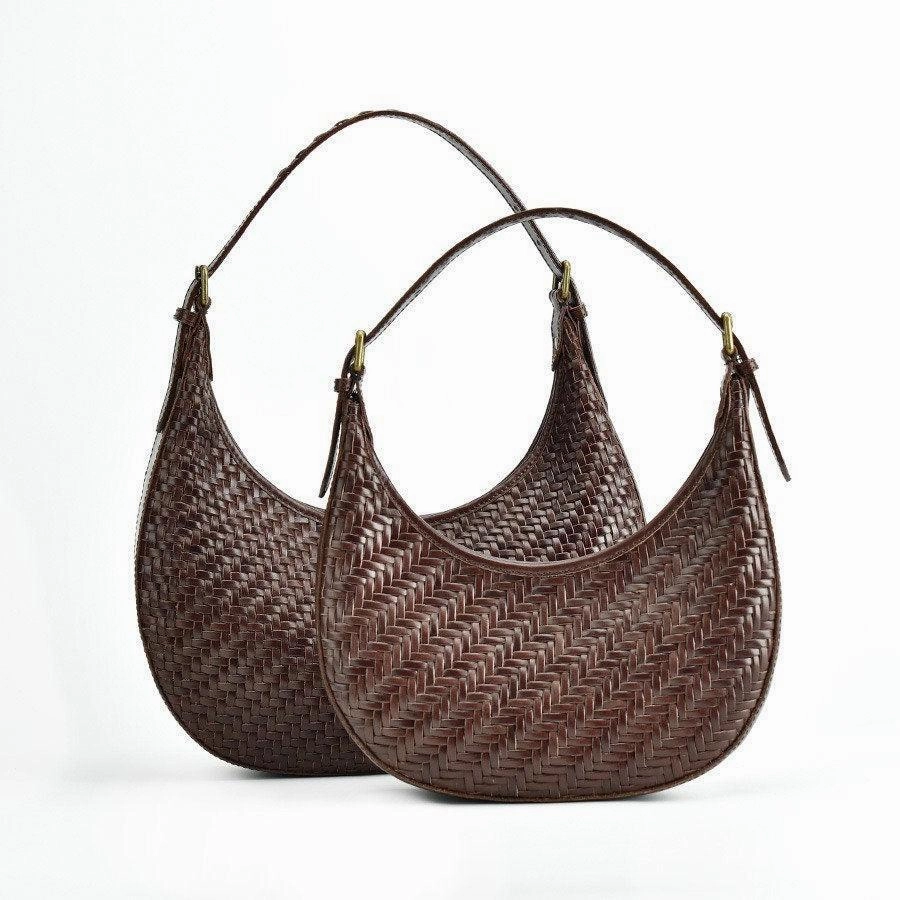 Italian Grain Leather Woven Hobo Shoulder Bag, Cowhide Leather Summer Beach Bag, Triple Jump Bamboo Shoulder Bag, Handcrafted Basket Bag Urban Explorer