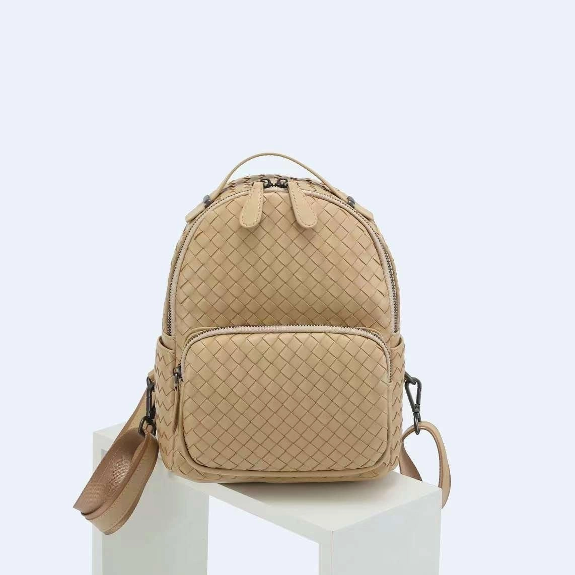 Italy Lambskin Leather Small Backpack, Hand Woven Leather Backpack, Designer Bag, Leather Quilted Elegant Shoulder Bag, Classic Backpack Compact Carry