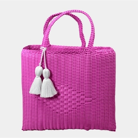 Balanced Structure Polished Accessory IXOQ Cesta Hand Woven Hot Pink Medium Tote Bag