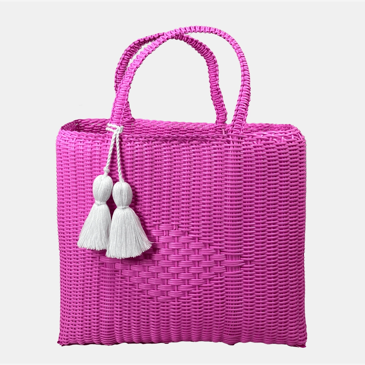 Balanced Structure Polished Accessory IXOQ Cesta Hand Woven Hot Pink Medium Tote Bag