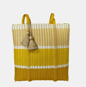 Refined Daily Office Everyday IXOQ Cesta Hand Woven Yellow & White Large Tote Bag