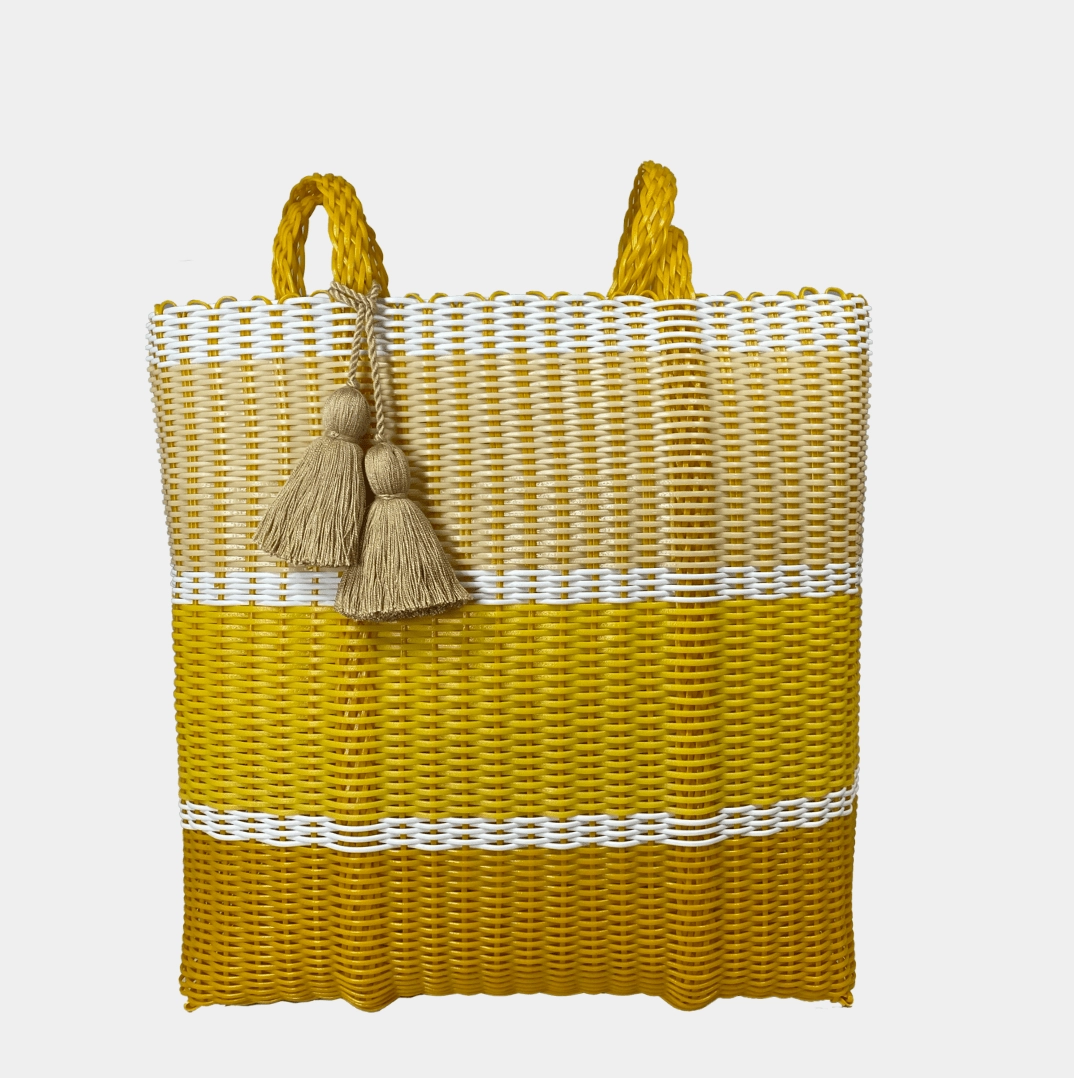 Daily Function IXOQ Cesta Hand Woven Yellow & White Large Tote Bag