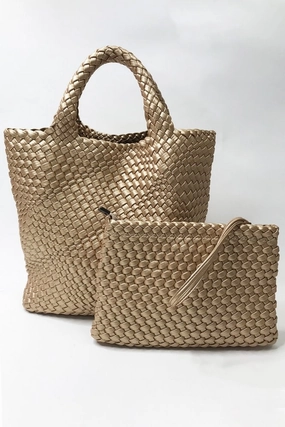 Jayley Hand Knitted Leather Tote Bag with Matching Purse PBG25A-09S Sophisticated Daily Classic Fashion