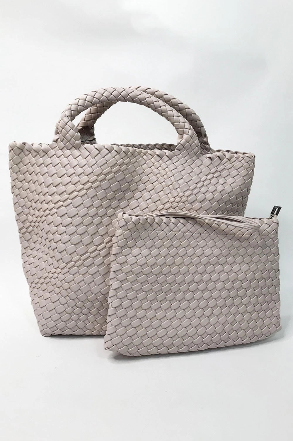 Jayley Hand Knitted Leather Tote Bag with Matching Purse PBG25A-Off white Casual Vibe