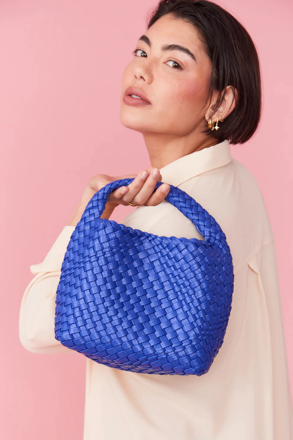 Organized Layout Jayley Mini Woven Tote with Detachable Clutch and Shoulder Strap Style PBGS30A