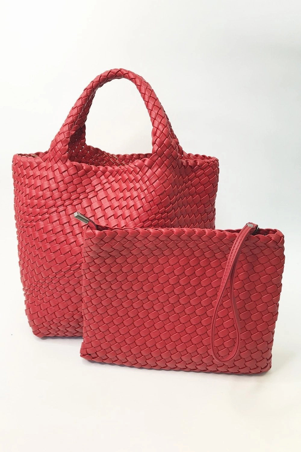 Jayley Red Hand Knitted Leather Tote Bag with Matching Purse Product Code: PBG25A-08 Feminine crossbody carrier
