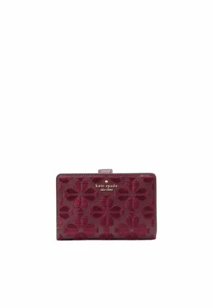 Kate Spade Spade Flower Embroidered Medium Bifold Wallet In Dark Merlot KL899 Durable fabric wallet