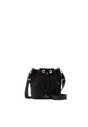Versatile for any occasion whether at work or play Kate Spade Spade Flower Quilted Bucket Bag In Black KK076
