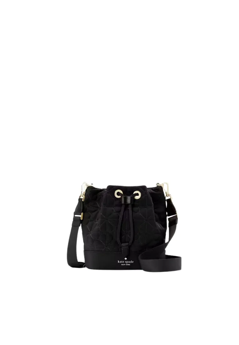 Versatile for any occasion whether at work or play Kate Spade Spade Flower Quilted Bucket Bag In Black KK076