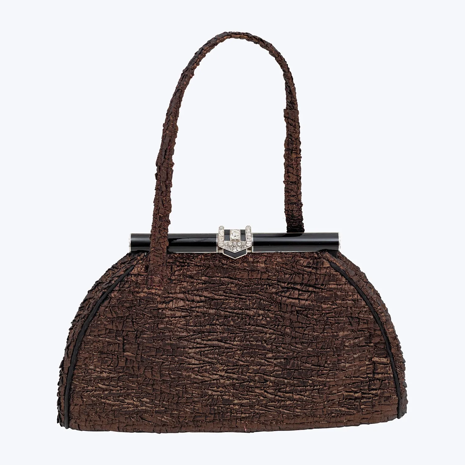 Fashion Fit Brocade Handbag with Platinum, Diamond, and Enamel