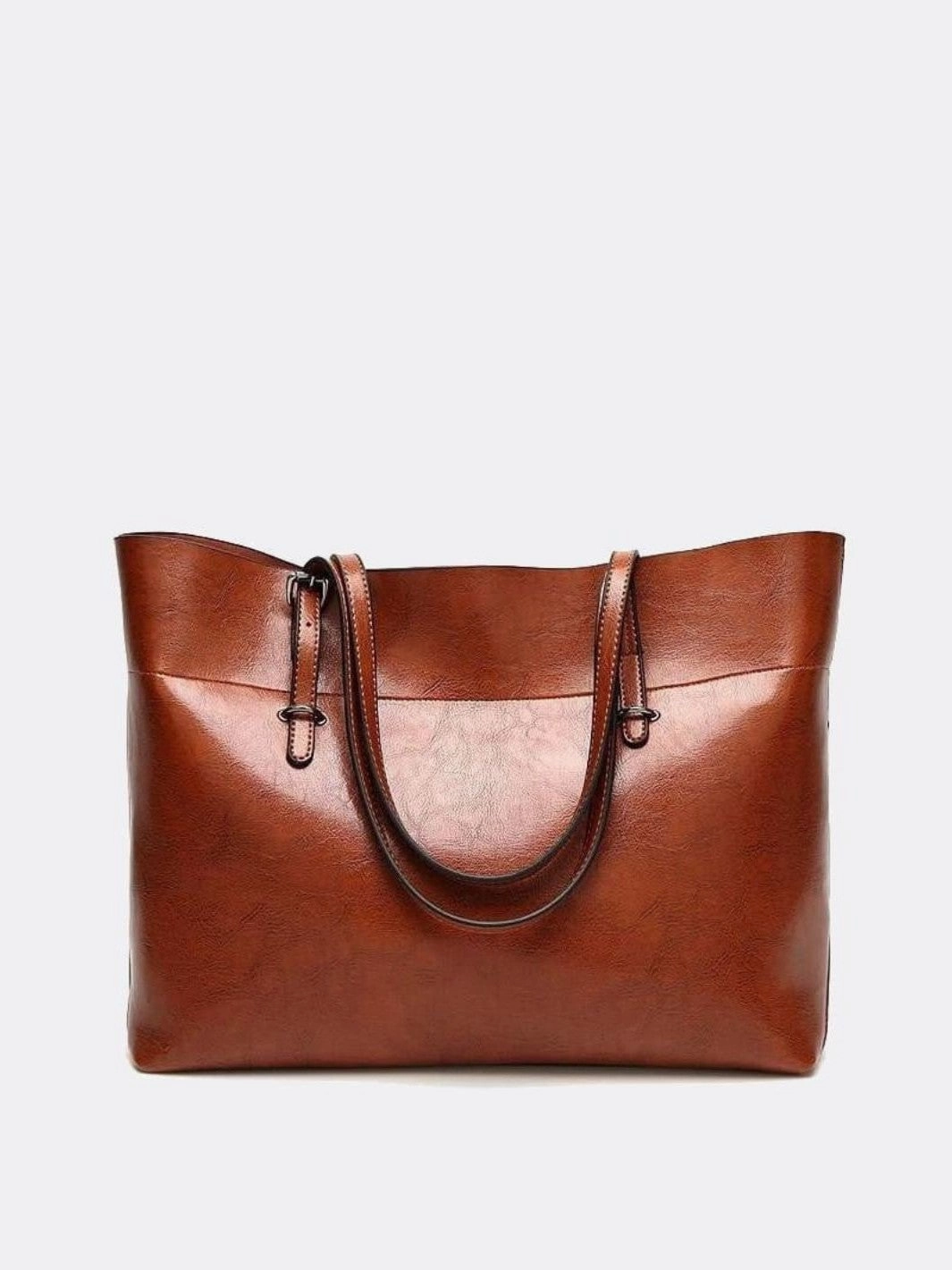 Limited Edition Glossy Brown Faux Leather Tote Bag - Sleek & Spacious