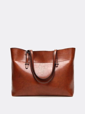 Limited Edition Glossy Brown Faux Leather Tote Bag - Sleek & Spacious