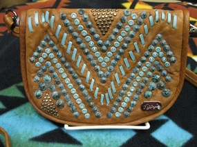 Work Essential Kippys Western Pouch Belt Crossbody Bag Raw Stitch Pattern Turquoise Crystals Medium