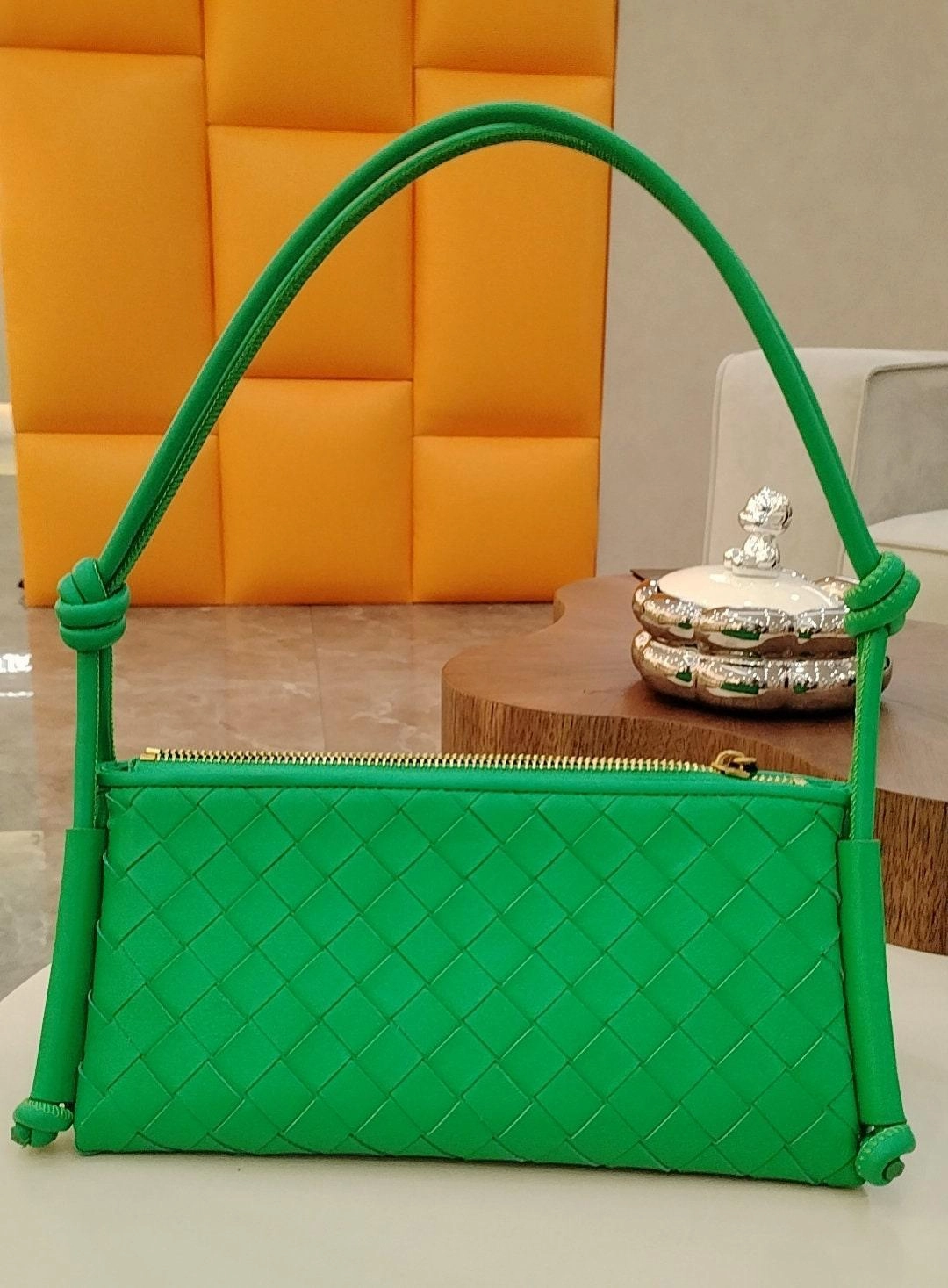 Knotted Intrecciato Real  Leather Shoulder Bag, Small Handcrafted Woven Pouch, Daily Fashion Designer Bag, Triangle Summer Leather Bag Compact accessory