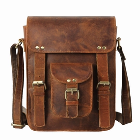 Essential Gear Elegant Touch KomalC Genuine Leather 11 Inch Crossbody Satchel Bag ?C Vertical Shoulder Bag with Front Pocket, Zipper Compartments & Tablet Sleeve | Handmade Small Messenger Purse for Men & Women