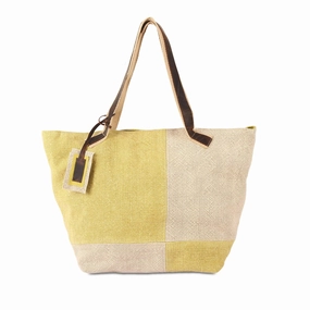 Everyday Utility Functional Comfortability KomalC Tote Bag for Women ?C Stylish Two-Tone Jute & Leather Bag, Eco-Friendly and Perfect for Daily Use (Sunflower)