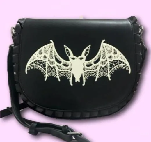 Lacy Bat Crossbody Purse in Black Stylish Routine Daily Fashion