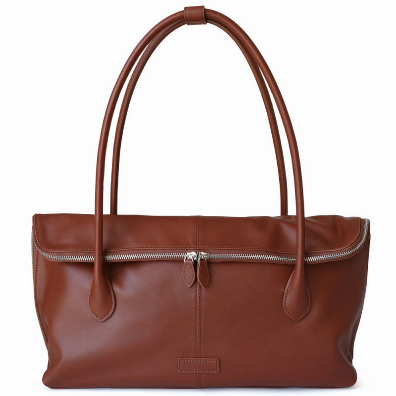 Business Mood Lai | Brown Leather Zip Tote Bag ?C Sleek & Functional