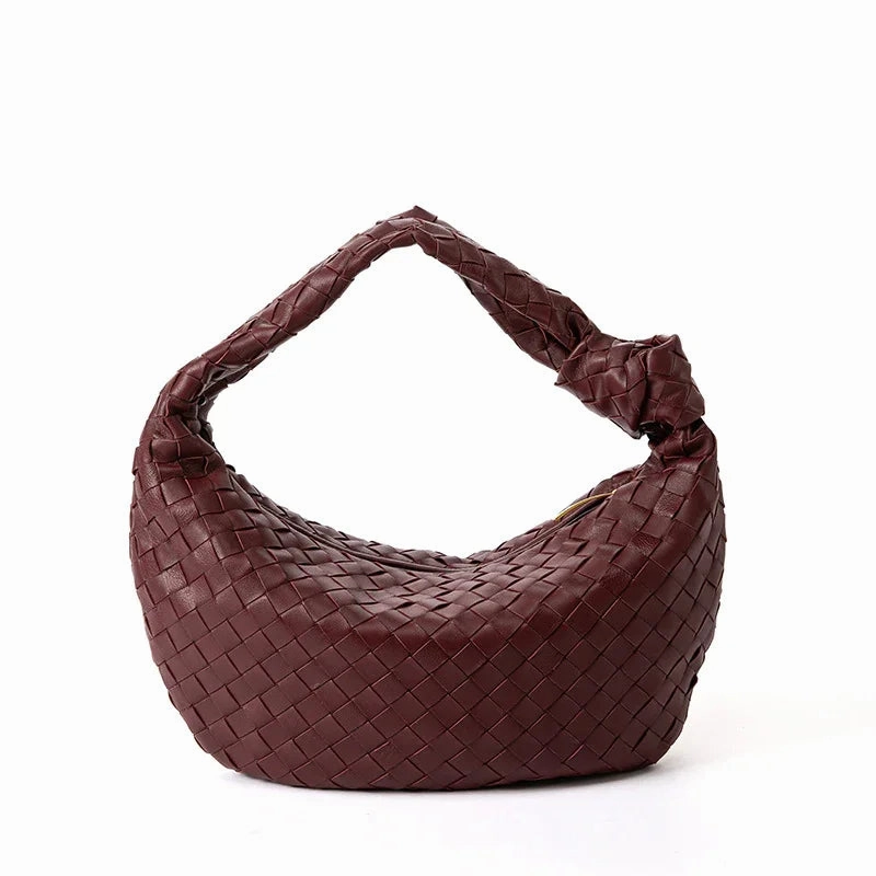 simple design Simple Functionality Lambskin Knotted Intrecciato Leather Handbag(3 Sizes), Handcrafted Premium Quality Genuine Leather Handbag, Daily Fashion Lady Tote Bag, Designer Bag