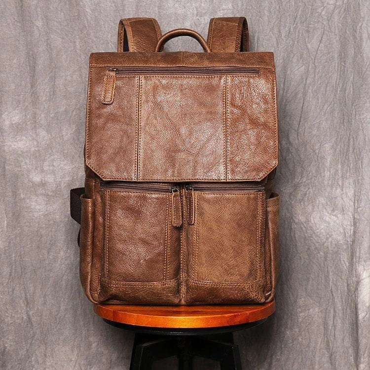 Large Brown Leather Backpack, Personalized Full Grain Leather Knapsack Rucksack, Leather Anniversary Gifts Women/Men, Monogram Bags Handmade City Adventure